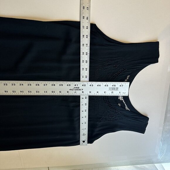 Vintage Womens Black Maxi Sheath Dress Rayon Small Floral Embroidery Accents 90s - Picture 5 of 6